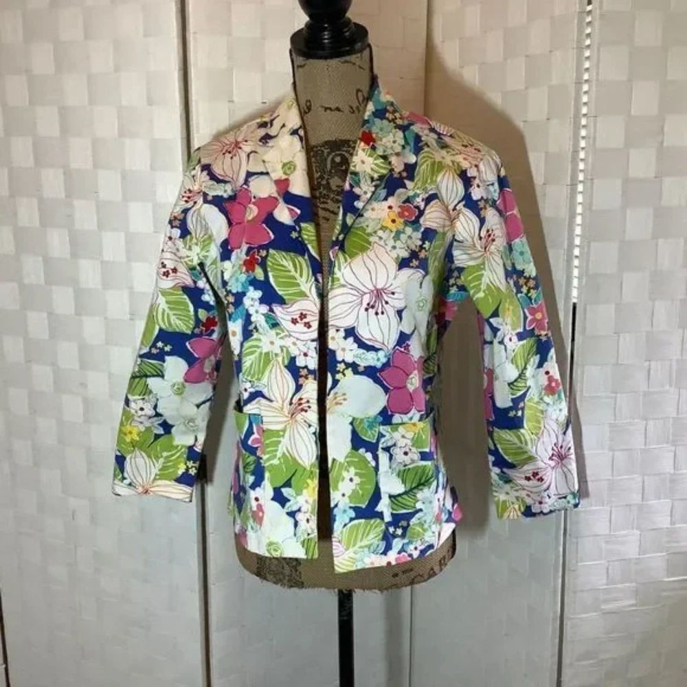 erin london multi color floral 3/4 sleeve blazer size small